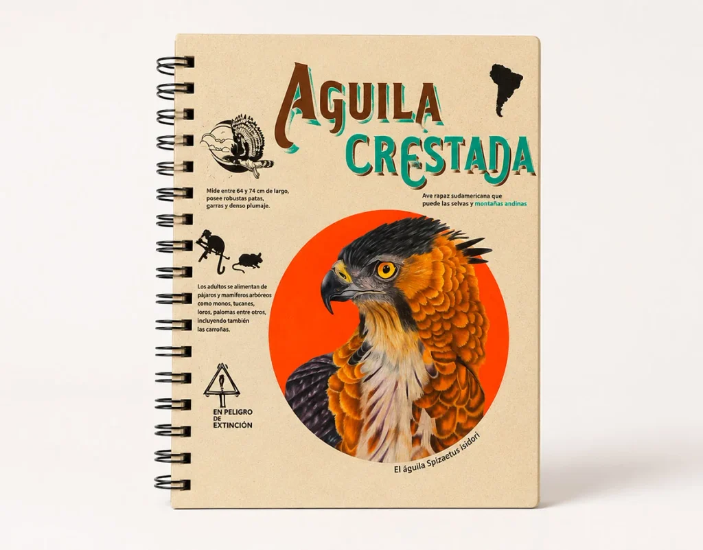 Cuaderno argollado personalizado con portada ilustrada de águila crestada, elaborado por Idex Publicidad en Medellín